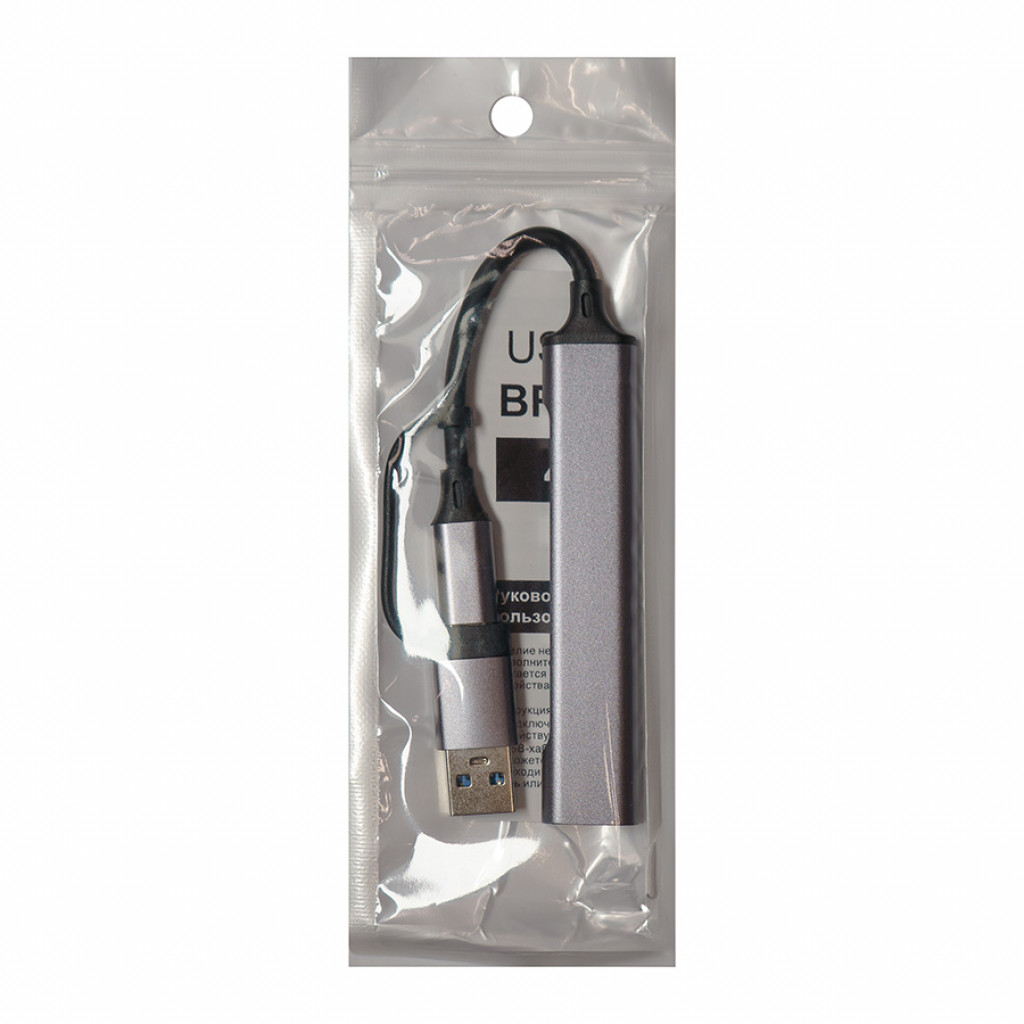 USB-хаб BRANCH 4 в 1, серый, алюминий