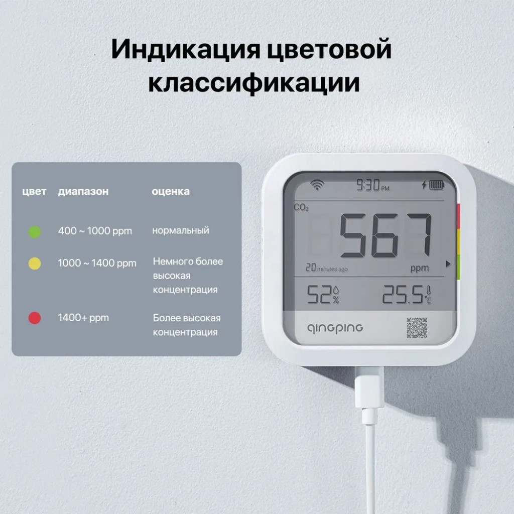 Метеостанция Xiaomi Qingping CO2 & Temp & RH Monitor (CGS1) Метеостанция Xiaomi Qingping CO2 & Temp & RH Monitor (CGS1)