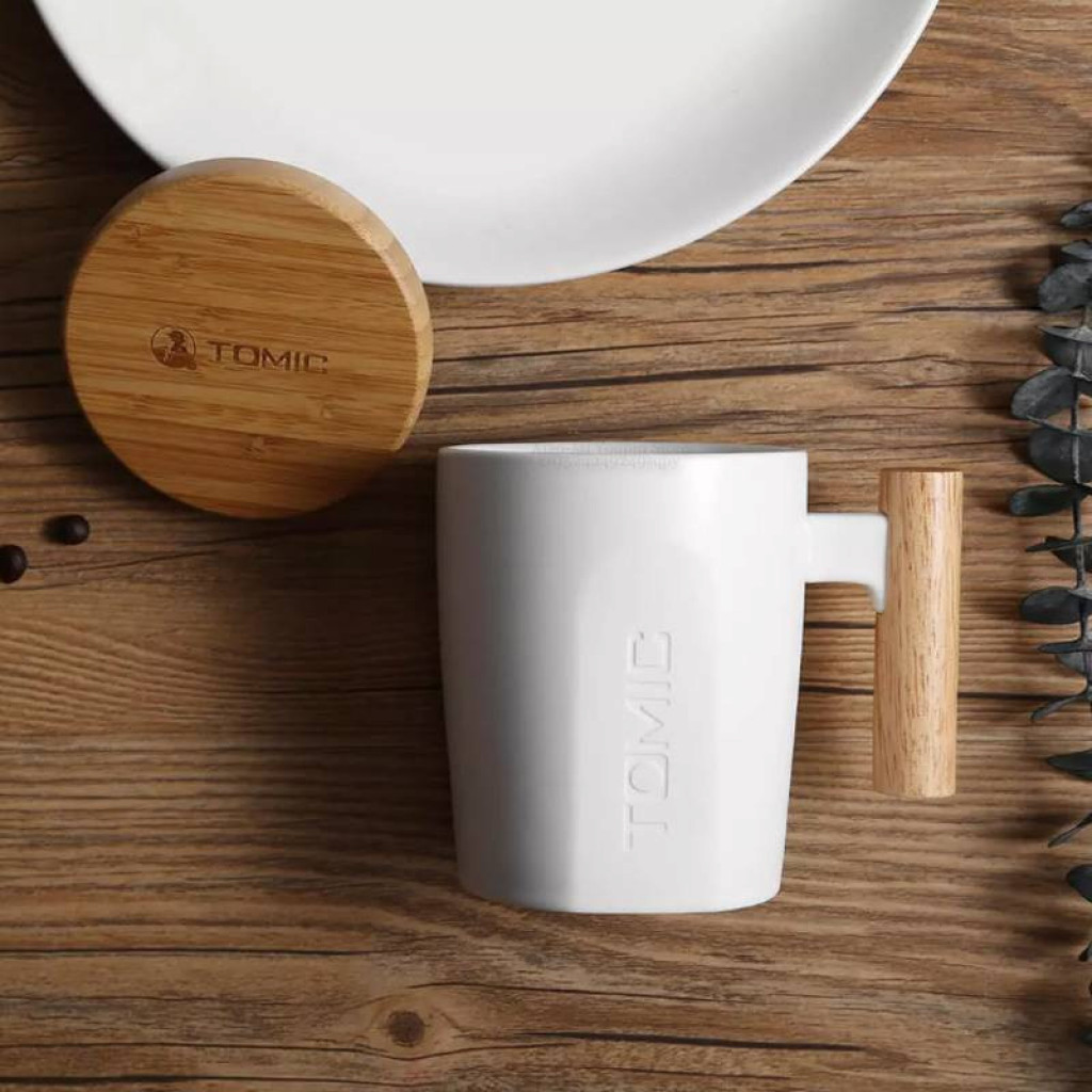 Керамическая кружка Xiaomi Tomic Ceramic Cup With Bamboo Cover And Wooden Handle