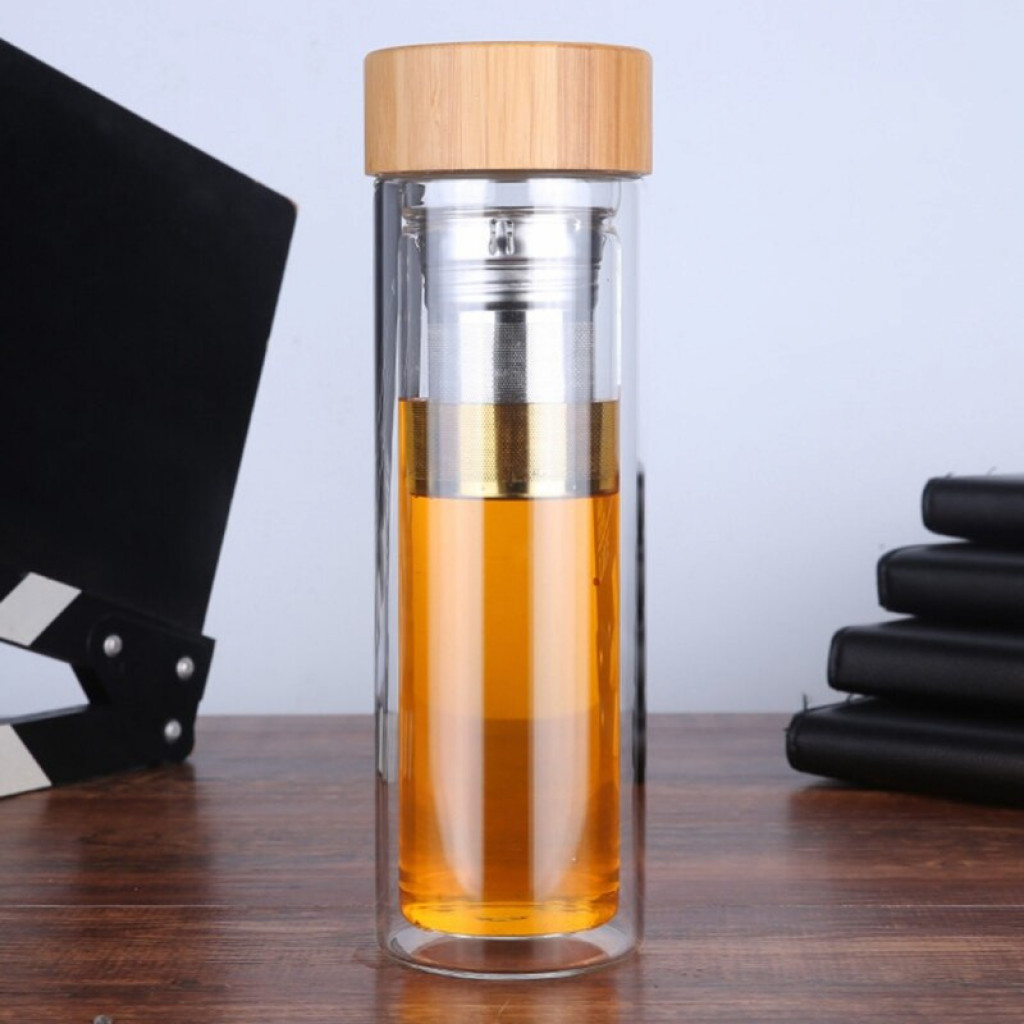 Чайная бутылка 450 мл с двойным стеклом ситечком Xiaomi Qwerty Portable Tea Bottle