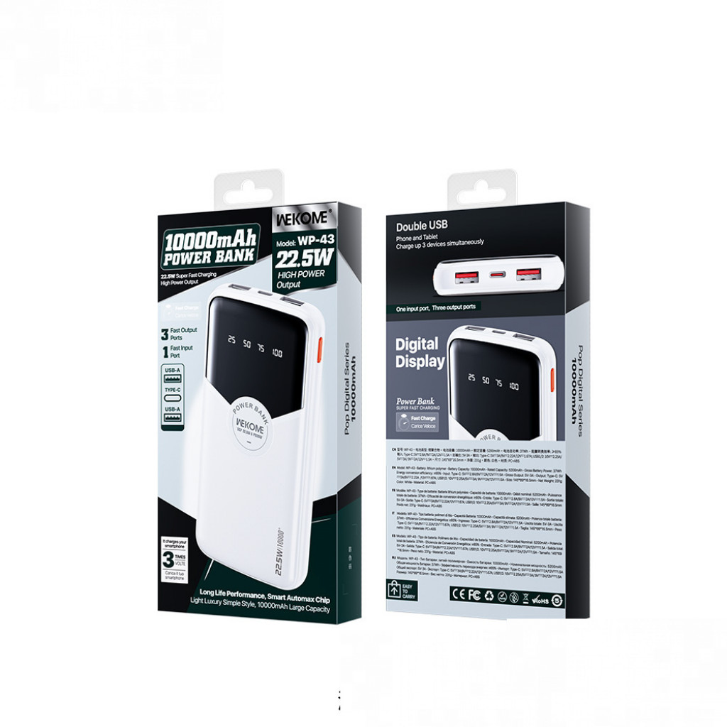 Внешний аккумулятор WEKOME Power Bank 10000mAh (WP-43) Внешний аккумулятор WEKOME Power Bank 10000mAh (WP-43)