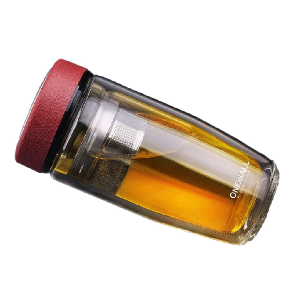 Термокружка с двойным стеклом Oneisall Glass Bottle With Burn Protection Leather