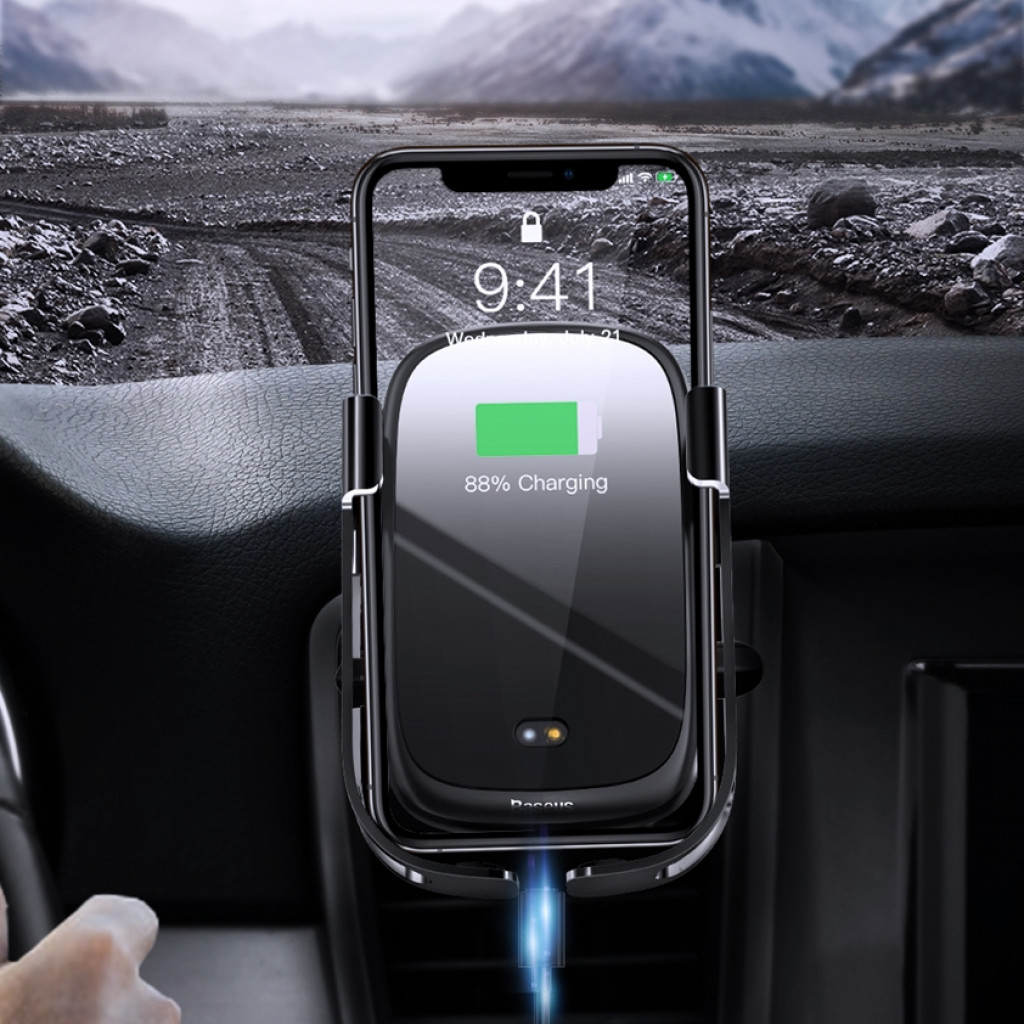 Автомобильный держатель с беспроводной зарядкой Baseus Rock-Solid Electric Holder Wireless Charger (WXHW01-01) Автомобильный держатель с беспроводной зарядкой Baseus Rock-Solid Electric Holder Wireless Charger (WXHW01-01)