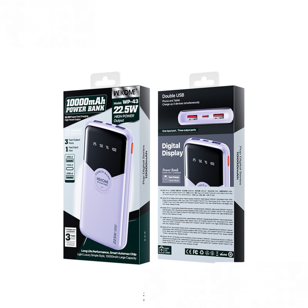Внешний аккумулятор WEKOME Power Bank 10000mAh (WP-43) Внешний аккумулятор WEKOME Power Bank 10000mAh (WP-43)
