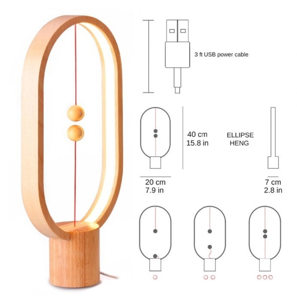 Настольная лампа с левитирующим выключателем Xiaomi Allocacoc Heng Balance Lamp Ellipse Light Wood (DH0037LW)