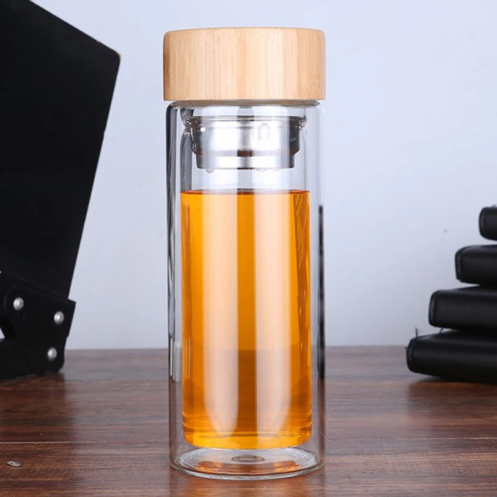 Чайная бутылка 350 мл с двойным стеклом ситечком Xiaomi Qwerty Portable Tea Bottle