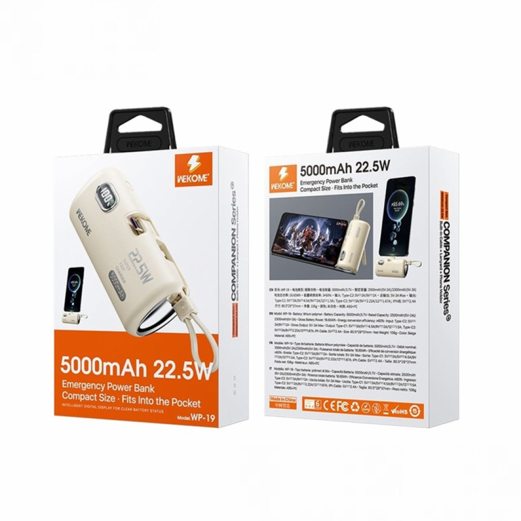 Внешний аккумулятор WEKOME Power Bank 5000mAh Companion Series 22.5W Super Fast Charging Emergency (WP-19) Внешний аккумулятор WEKOME Power Bank 5000mAh Companion Series 22.5W Super Fast Charging Emergency (WP-19)